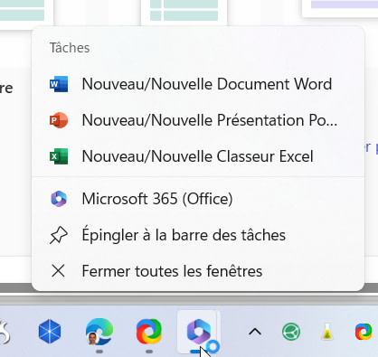Intégration dans la barre de tache